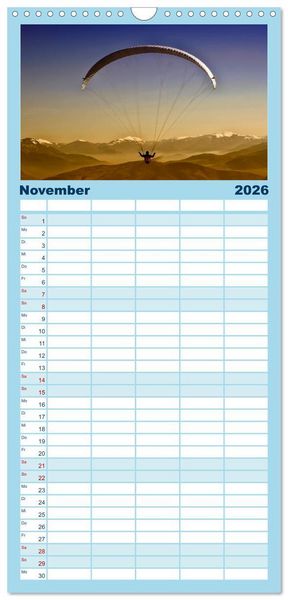 Produktbild: Familienplaner 2026 - Freiheit und Abenteuer - Paragliding mit 5 Spalten (Wandkalender, 21 x 45 cm) CALVENDO