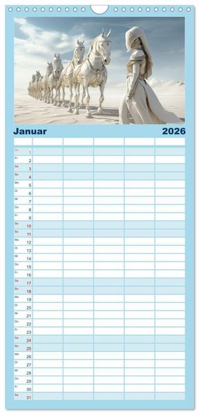Produktbild: Familienplaner 2026 - Surrealismus trifft Pferdefans mit 5 Spalten (Wandkalender, 21 x 45 cm) CALVENDO