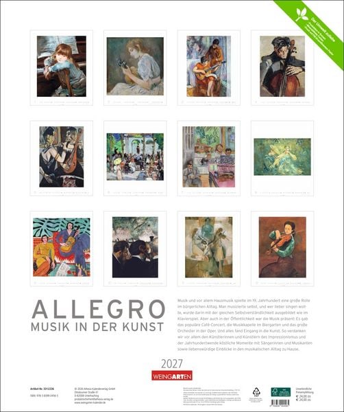 Produktbild: Allegro - Musik in der Kunst Kalender 2027 - Musik in der Kunst