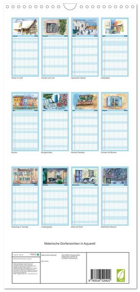 Produktbild: Familienplaner 2026 - Malerische Dorfansichten in Aquarell mit 5 Spalten (Wandkalender, 21 x 45 cm) CALVENDO