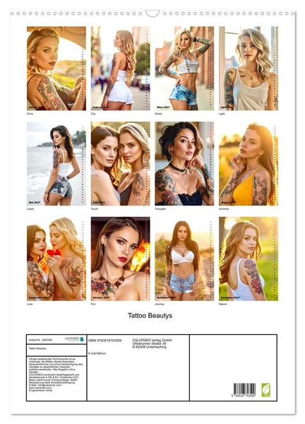 Produktbild: Tattoo Beautys (Wandkalender 2027 DIN A2 hoch), CALVENDO Monatskalender