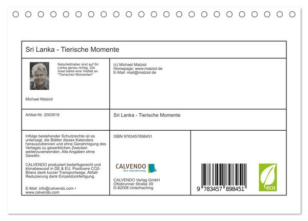 Produktbild: Sri Lanka - Tierische Momente (Tischkalender 2026 DIN A5 quer), CALVENDO Monatskalender