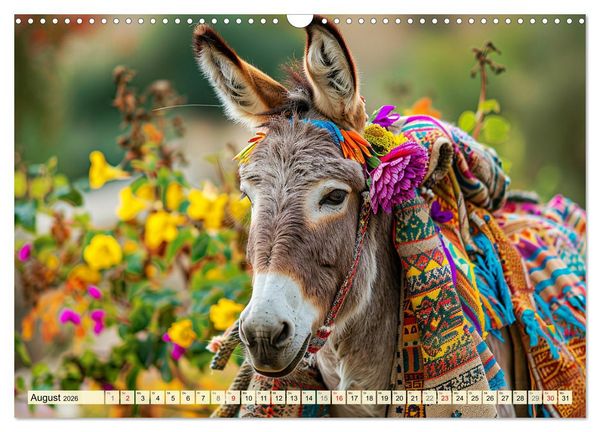 Produktbild: Esel mit Hut! Blumige Eleganz f&uuml;r ein modisches M&auml;rchen (Wandkalender 2026 DIN A3 quer), CALVENDO Monatskalender
