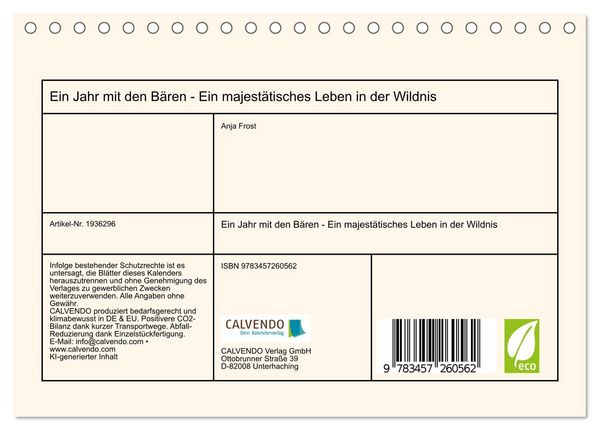Produktbild: Ein Jahr mit den B&auml;ren - Ein majest&auml;tisches Leben in der Wildnis (Tischkalender 2026 DIN A5 quer), CALVENDO Monatskalender