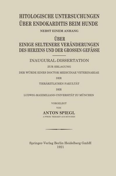 Produktbild: Histologische Untersuchungen &Uuml;ber Endokarditis Beim Hunde