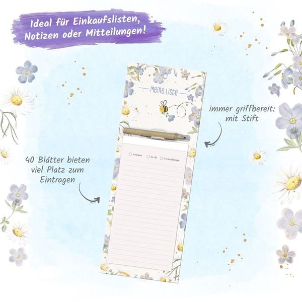 Produktbild: Tr&ouml;tsch Notizblock mit Stift und Magnet Bienchen