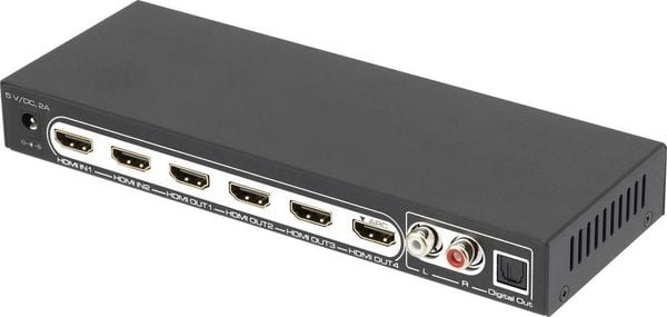 SpeaKa Professional  4 Port HDMI-Splitter mit Audio-Ports, mit Fernbedienung 3840 x 2160 Pixel Schwarz