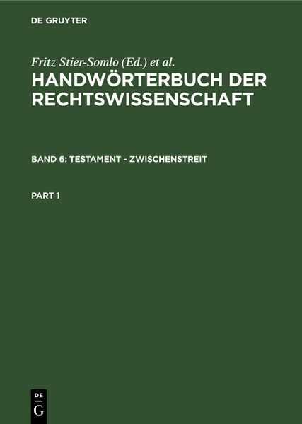 Produktbild: Handw&ouml;rterbuch der Rechtswissenschaft / Testament - Zwischenstreit