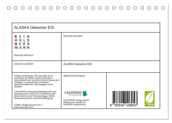 Produktbild: ALASKA Gletscher EIS (Tischkalender 2026 DIN A5 quer), CALVENDO Monatskalender