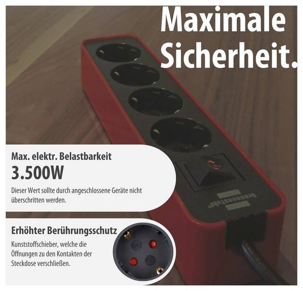 Produktbild: Brennenstuhl 1153240070 Steckdosenleiste mit Schalter 4fach Rot, Schwarz Schutzkontakt 1St.