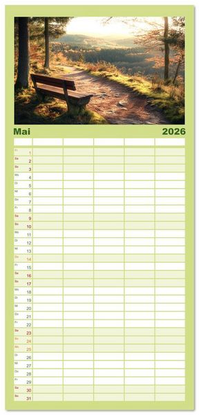 Produktbild: Familienplaner 2026 - Wandergl&uuml;ck - Momente der Freiheit in der Natur mit 5 Spalten (Wandkalender, 21 x 45 cm) CALVENDO