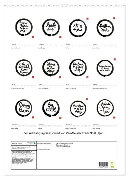 Produktbild: Zen Art Kalligraphie inspiriert von Zen-Meister Th&iacute;ch Nhất Hạnh (Wandkalender 2026 DIN A2 hoch), CALVENDO Monatskalender