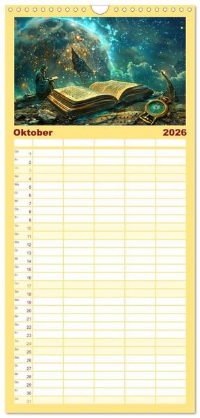 Produktbild: Familienplaner 2026 - Welten zwischen den Zeilen - B&uuml;cher, die Tr&auml;ume wecken mit 5 Spalten (Wandkalender, 21 x 45 cm) CALVENDO