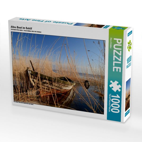 CALVENDO Puzzle Altes Boot im Schilf | 1000 Teile Lege-Größe 64x48cm Foto-Puzzle für glückliche Stunden