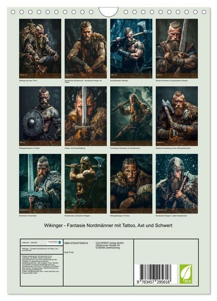 Produktbild: Wikinger - Fantasie Nordm&auml;nner mit Tattoo, Axt und Schwert (Wandkalender 2026 DIN A4 hoch), CALVENDO Monatskalender