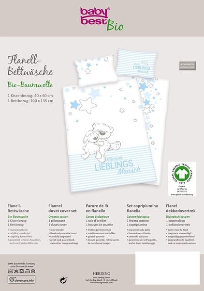 Produktbild: Herding 2685919063 - Lieblingsmensch, blau, Flanell Bettw&auml;sche Set, Bio Cotton, Mehrfarbig, 40 x 60 cm, 100 x 135 cm