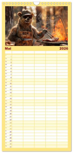 Produktbild: Familienplaner 2026 - Tierisch lustige Grillmeister mit 5 Spalten (Wandkalender, 21 x 45 cm) CALVENDO