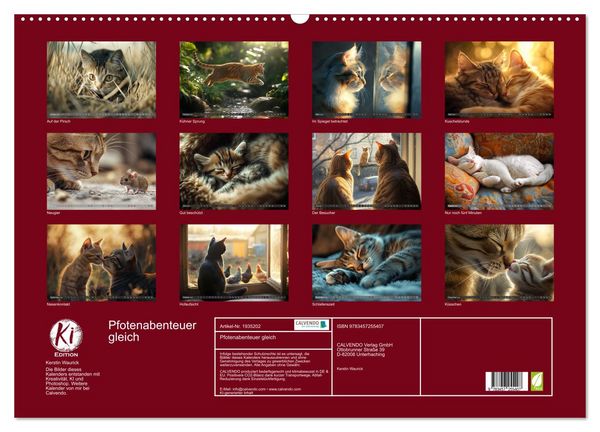 Produktbild: Pfotenabenteuer gleich (Wandkalender 2026 DIN A2 quer), CALVENDO Monatskalender