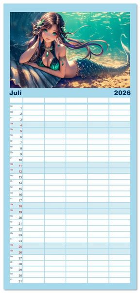 Produktbild: Familienplaner 2026 - Meerjungfrauen - geheimnisvolle Sch&ouml;nheiten des Meeres mit 5 Spalten (Wandkalender, 21 x 45 cm) CALVENDO