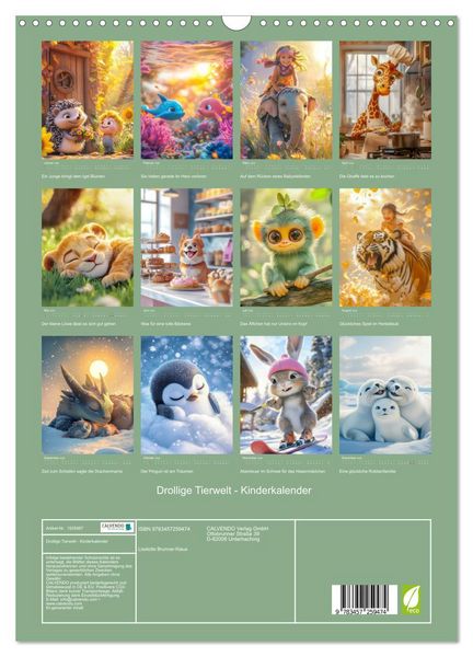 Produktbild: Drollige Tierwelt - Kinderkalender (Wandkalender 2026 DIN A3 hoch), CALVENDO Monatskalender