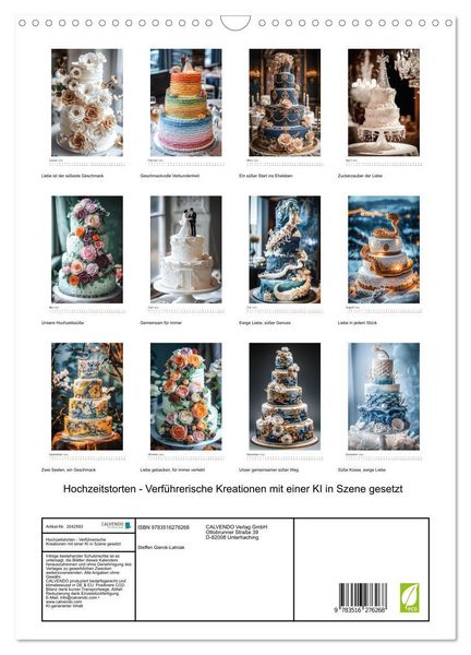 Produktbild: Hochzeitstorten - Verf&uuml;hrerische Kreationen mit einer KI in Szene gesetzt (Wandkalender 2026 DIN A3 hoch), CALVENDO Monatskalender