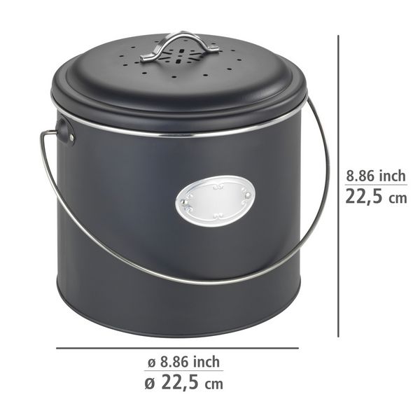 Produktbild: Komposteimer Mod. Nero 6 L, inklusive 3 Aktivkohlefiltern zum Wechseln