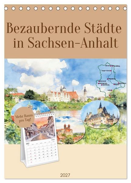 Produktbild: Bezaubernde St&auml;dte in Sachsen-Anhalt (Tischkalender 2027 DIN A5 hoch), CALVENDO Monatskalender