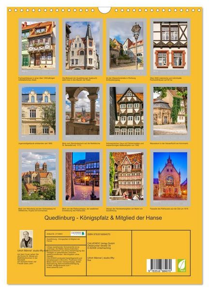Produktbild: Quedlinburg - K&ouml;nigspfalz & Mitglied der Hanse (Wandkalender 2026 DIN A3 hoch), CALVENDO Monatskalender