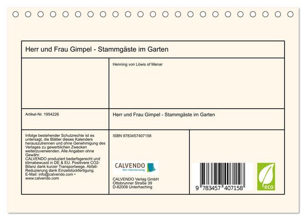 Produktbild: Herr und Frau Gimpel - Stammg&auml;ste im Garten (Tischkalender 2026 DIN A5 quer), CALVENDO Monatskalender