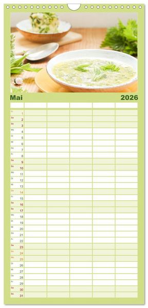 Produktbild: Familienplaner 2026 - essbare Bl&uuml;ten und Bl&auml;tter mit 5 Spalten (Wandkalender, 21 x 45 cm) CALVENDO