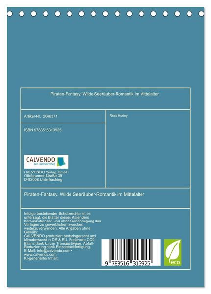 Produktbild: Piraten-Fantasy. Wilde Seer&auml;uber-Romantik im Mittelalter (Tischkalender 2026 DIN A5 hoch), CALVENDO Monatskalender