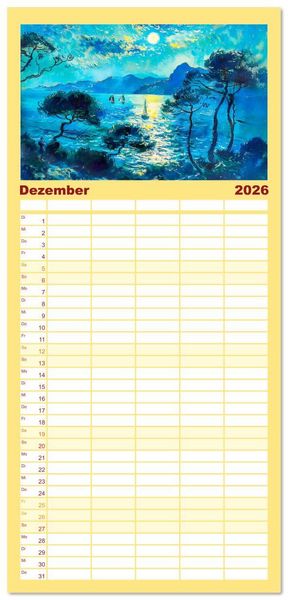 Produktbild: Familienplaner 2026 - Ein Tag am Meer - Durch die Augen der Impressionisten mit 5 Spalten (Wandkalender, 21 x 45 cm) CALVENDO