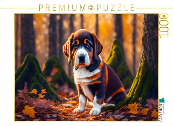 Produktbild: CALVENDO Puzzle Kleiner Hund im Herbstwald | 1000 Teile Lege-Gr&ouml;&szlig;e 64x48cm Foto-Puzzle f&uuml;r gl&uuml;ckliche Stunden