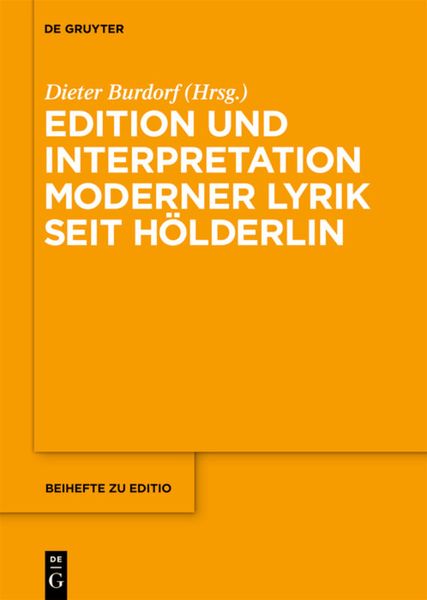 Produktbild: Edition und Interpretation moderner Lyrik seit H&ouml;lderlin