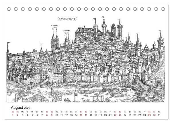 Produktbild: Schedelsche Weltchronik Deutsche St&auml;dte 1493 (Tischkalender 2026 DIN A5 quer), CALVENDO Monatskalender