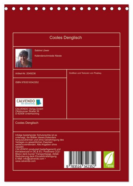 Produktbild: Cooles Denglisch (Tischkalender 2026 DIN A5 hoch), CALVENDO Monatskalender
