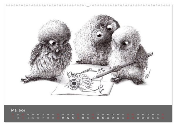 Produktbild: owls & friends 2026 (hochwertiger Premium Wandkalender 2026 DIN A2 quer), Kunstdruck in Hochglanz