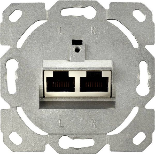 Produktbild: Renkforce Netzwerkdose Unterputz Einsatz mit Zentralplatte und Rahmen CAT 6a 2 Port Wei&szlig;