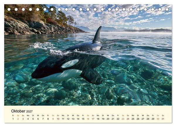 Produktbild: Orcas - Wilde Eleganz des Meeres (Tischkalender 2027 DIN A5 quer), CALVENDO Monatskalender