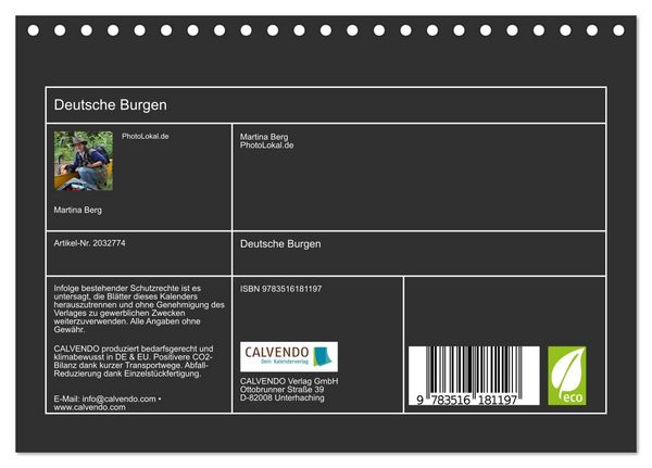 Produktbild: Deutsche Burgen (Tischkalender 2026 DIN A5 quer), CALVENDO Monatskalender