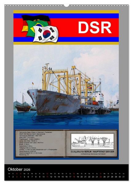 Produktbild: Heimathafen Rostock - Schiffe der Deutschen Seereederei (hochwertiger Premium Wandkalender 2026 DIN A2 hoch), Kunstdruck in Hochglanz