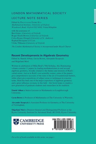 Produktbild: Recent Developments in Algebraic Geometry