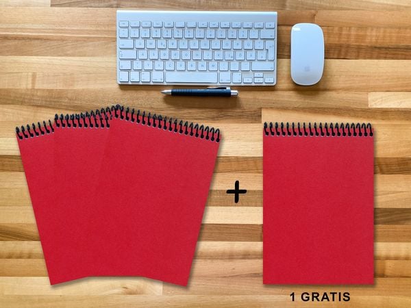 Produktbild: A 4 Notizblock - Set, 3+1 gratis, Luxury 80 Seiten ROT JUPITER GLITTER-OPTIK, kariert 7x7mm