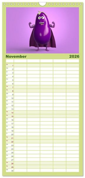 Produktbild: Familienplaner 2026 - Vegane Power - Kalender f&uuml;r Veganer, Vegetarier und alle Pflanzenfans mit 5 Spalten (Wandkalender, 21 x 45 cm) CALVENDO
