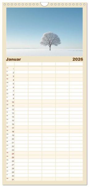 Produktbild: Familienplaner 2026 - Minimalistische Naturmomente &ndash; Ruhe und Sch&ouml;nheit in der Natur mit 5 Spalten (Wandkalender, 21 x 45 cm) CALVENDO
