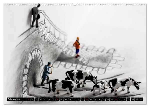 Produktbild: PAPERminis &ndash; Ein Mixed-Media-Figuren-Projekt mit Stift und Papier (Wandkalender 2026 DIN A2 quer), CALVENDO Monatskalender