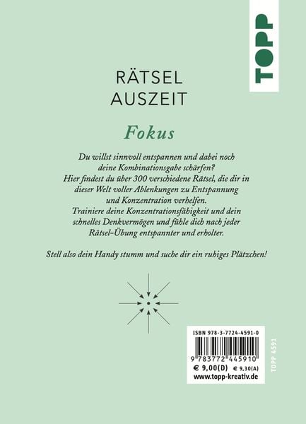 Produktbild: RätselAuszeit - Fokus. Über 300 Rätsel für Konzentration, klare Gedanken und Kombinationsgabe