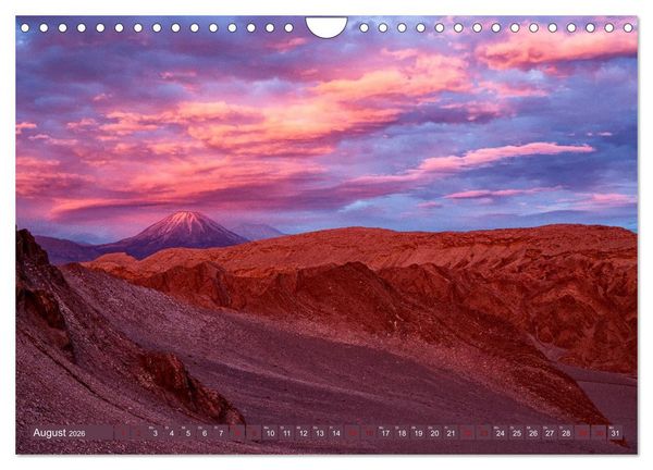 Produktbild: Atacama: Karge W&uuml;ste, m&auml;chtige Vulkane und farbenpr&auml;chtige Lagunen (Wandkalender 2026 DIN A4 quer), CALVENDO Monatskalender
