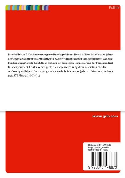 Produktbild: Der Bundespr&auml;sident - Repr&auml;sentatives Organ oder Kontrollorgan?