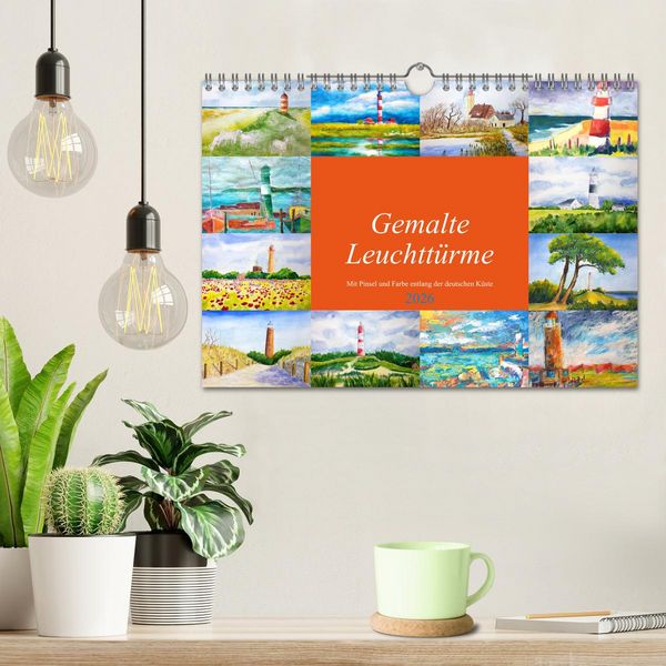Produktbild: Gemalte Leuchtt&uuml;rme - Mit Pinsel und Farbe entlang der deutschen K&uuml;ste (Wandkalender 2026 DIN A4 quer), CALVENDO Monatskalender